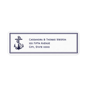 Nautical Anchor Navy Blu Framed 2LJ Return Address Label