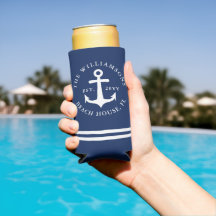 Nautical Anchor Navy Blue and White Beach House