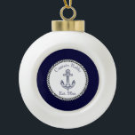 Nautical Anchor Navy Blue and White  Ceramic Ball Christmas Ornament<br><div class="desc">Nautical Anchor Navy Blue and White Ball Christmas Ornament</div>