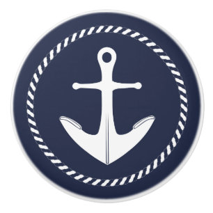 Nautical Anchor Navy Blue and White Ceramic Knob