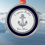 Nautical Anchor Navy Blue and White Metal Ornament<br><div class="desc">Nautical Anchor Navy Blue and White Metal Ornament</div>