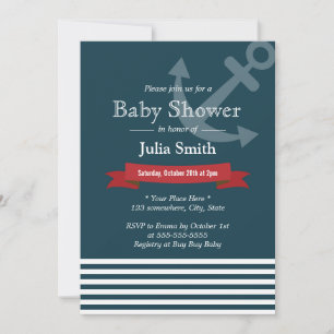 Nautical Anchor Navy Blue Baby Shower Invitations