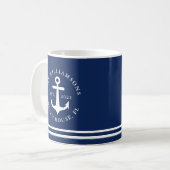 Nautical Anchor Navy Blue Beach House Family Name Coffee Mug (Front Left)