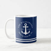 Nautical Anchor Navy Blue Beach House Family Name Coffee Mug (Left)
