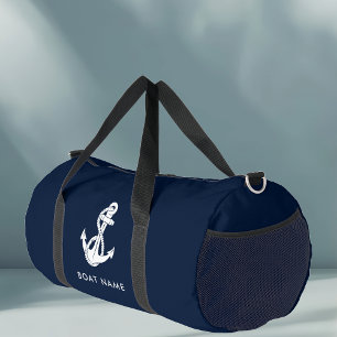 Nautical Anchor Navy Blue Boat Name Crew Duffle Bag
