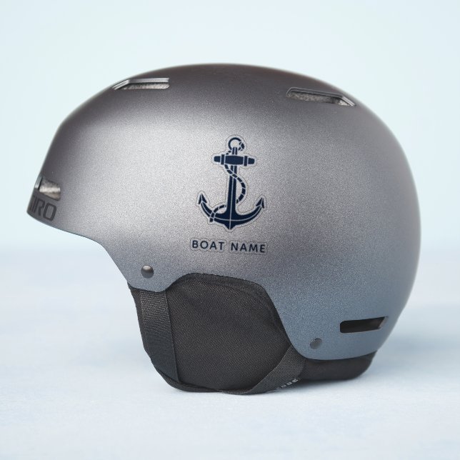 Nautical Anchor Navy Blue Boat Name Custom (Helmet Side)