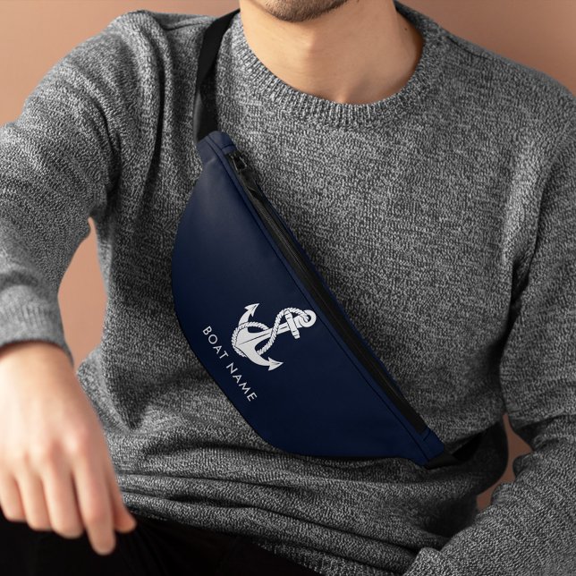 Nautical Anchor Navy Blue Boat Name Custom Bum Bags (Nautical Anchor Navy Blue Custom Fanny Pack)