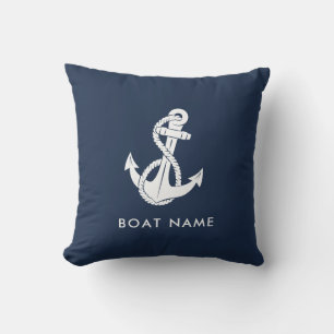 Nautical Anchor Navy Blue Boat Name Custom Cushion