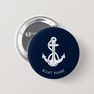 Nautical Anchor Navy Blue Boat Name Custom Swag 6 Cm Round Badge