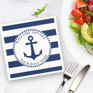Nautical Anchor Navy Blue Boat Name Napkin