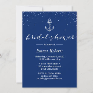 Nautical Anchor Navy Blue Bridal Shower Invitation