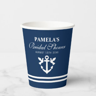 Nautical anchor navy blue bridal shower party chic paper cups