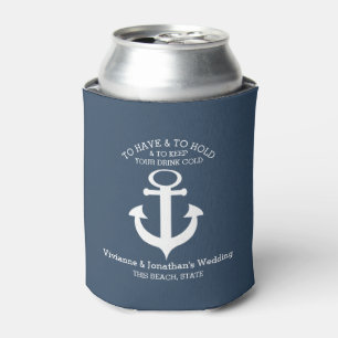 Nautical Anchor Navy Blue Can Cooler