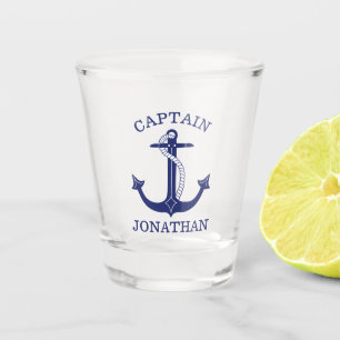 Nautical Anchor Navy Blue Captain Add Name Shot Glass