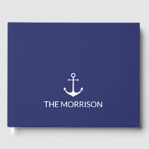 Nautical anchor navy blue Custom Name elegant Guest Book