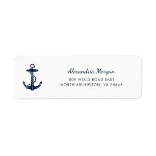 Nautical Anchor Navy Blue Custom Return Address Label