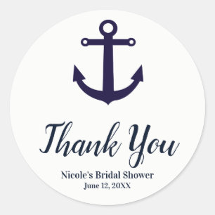 Nautical Anchor Navy Blue Elegant Modern  Favour Classic Round Sticker