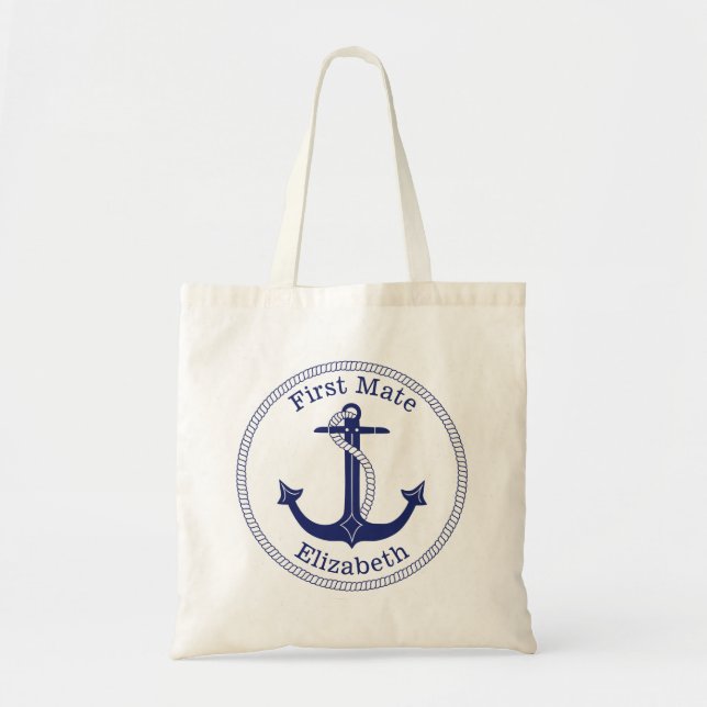 Nautical Anchor Navy Blue First Mate Personalised Tote Bag (Front)