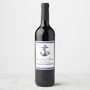 Nautical Anchor Navy Blue Framed 2 Wine Label