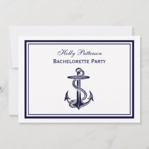 Nautical Anchor Navy Blue Framed 2H Bachelorette Invitation