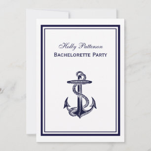Nautical Anchor Navy Blue Framed 2V Bachelorette Invitation
