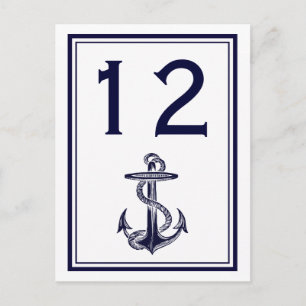 Nautical Anchor Navy Blue Framed 2V Table Number Postcard