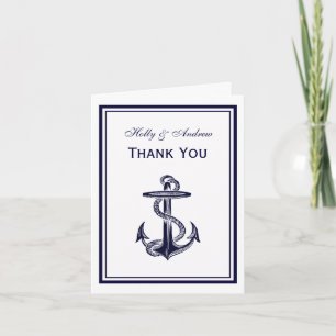 Nautical Anchor Navy Blue Framed 2V Thank You Card