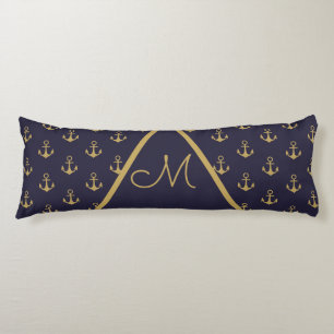 Nautical Anchor Navy Blue Gold Monogram Body Cushion