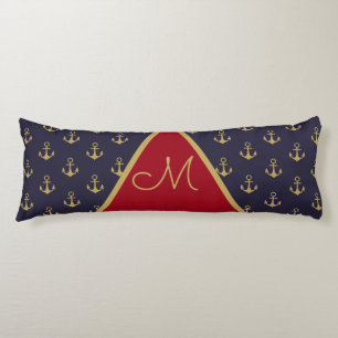 Nautical Anchor Navy Blue Gold Red Monogram Body Cushion