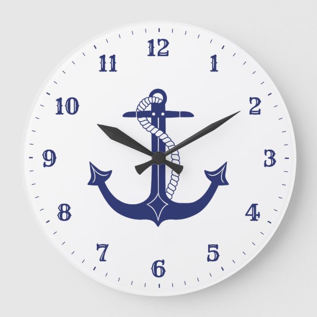 Nautical Anchor Navy Blue Large Clock (Front)