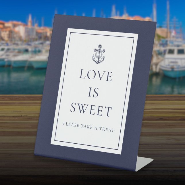 Nautical Anchor Navy Blue Love Is Swee Pedestal Sign (Nautical Anchor Navy Blue Love Is Swee Pedestal Sign)