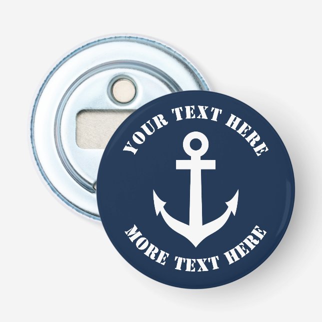 Nautical anchor navy blue magnetic beer bottle opener (Front)
