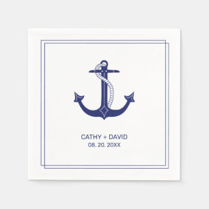 Nautical Anchor Navy Blue Monogram Names Wedding Napkin