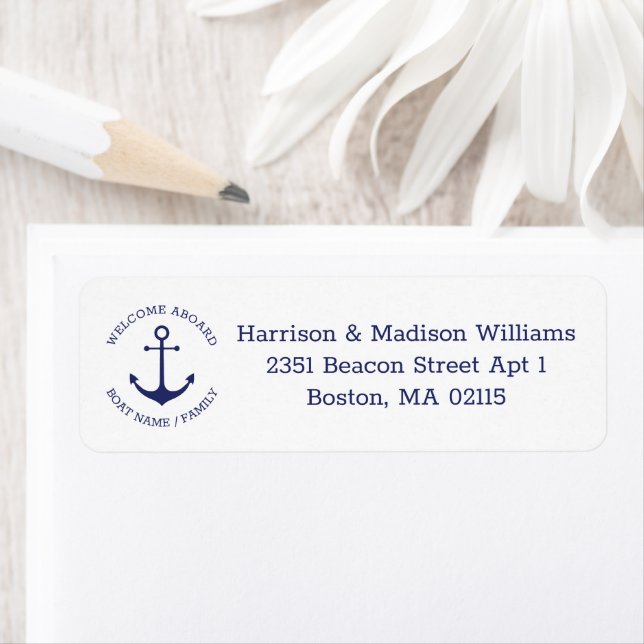 Nautical anchor navy blue monogram Return Address Label (Insitu)