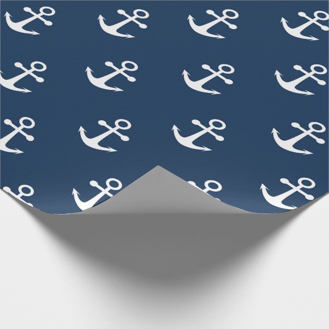 Nautical Anchor Navy Blue Pattern Wrapping Paper (Corner)