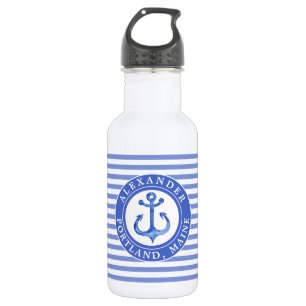 Nautical Anchor Navy Blue Personalised 532 Ml Water Bottle
