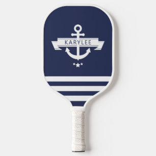 Nautical Anchor Navy Blue Personalised Pickleball Paddle