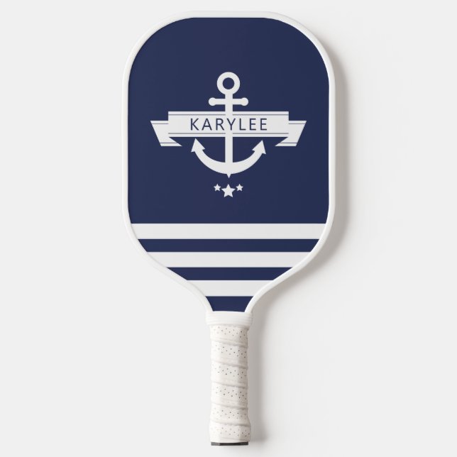 Nautical Anchor Navy Blue Personalised Pickleball Paddle (Front)