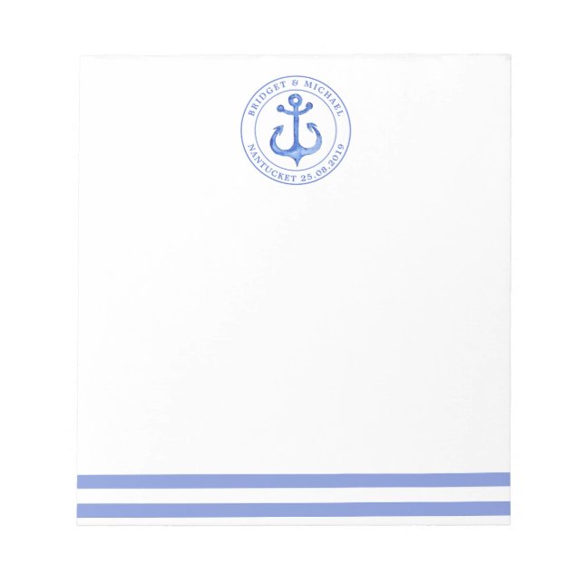 Nautical Anchor Navy Blue Personalised Wedding Notepad (Front)