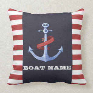 Nautical Anchor Navy Blue,Red Stripes Cushion