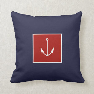 Nautical Anchor Navy Blue Red Throw Pillow