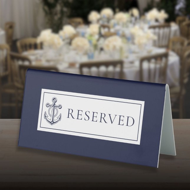 Nautical Anchor Navy Blue Reserved (Nautical Anchor Navy Blue Reserved Table Tent Sign)