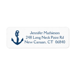 Nautical Anchor Navy Blue Sailor Ocean Beach Return Address Label
