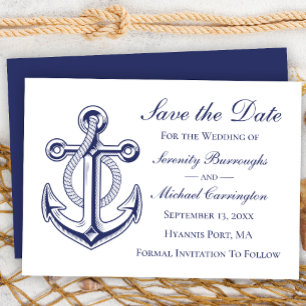 Nautical Anchor Navy Blue Save the Date Wedding Invitation