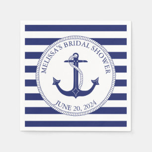 Nautical Anchor Navy Blue Stripe Bridal Shower Napkin