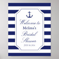 Nautical Anchor Navy Blue Stripe Bridal Shower