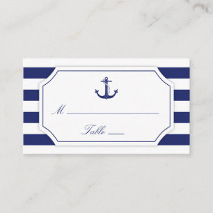 Nautical Anchor Navy Blue Stripe Wedding Place Card
