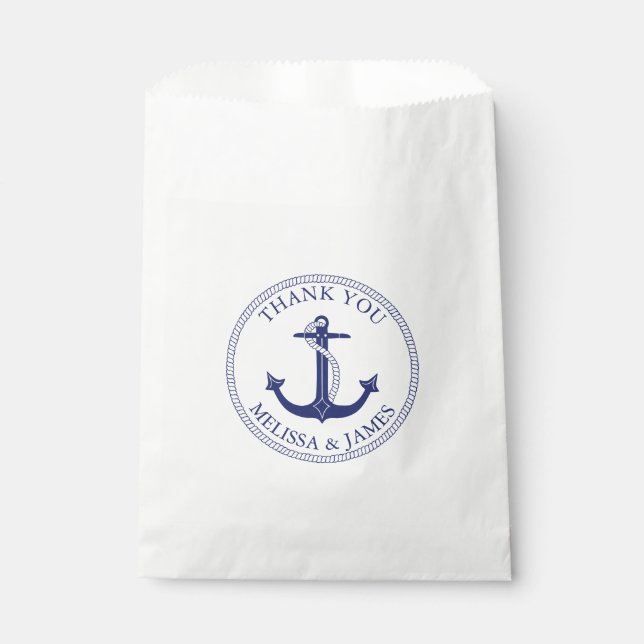Nautical Anchor Navy Blue Stripe Wedding Thank You Favour Bag (Front)