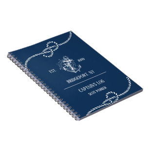 Nautical Anchor Navy Blue Striped Notebook
