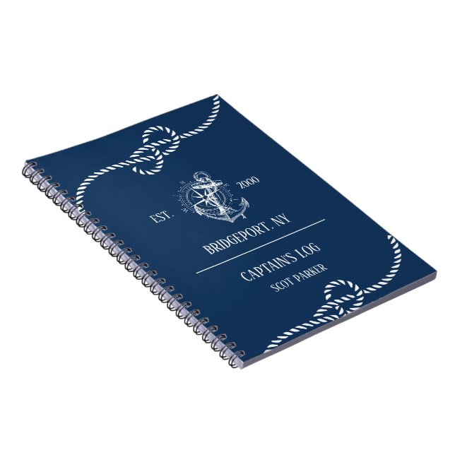 Nautical Anchor Navy Blue Striped Notebook (Right Side)